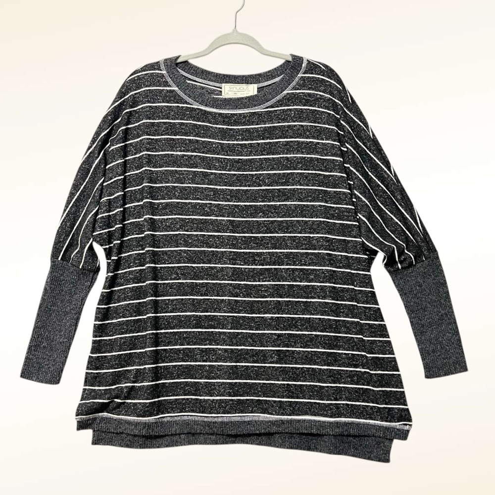 Sinuous Womens Striped Sweater Knit Long Sleeve Top NWT  Large Oversized Black